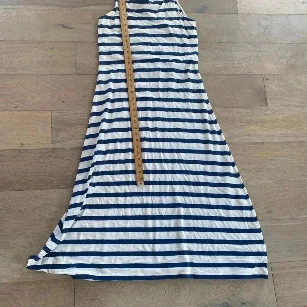 Garnet Hill Striped Maxi Dress Cream Navy Small - Picture 4 of 5